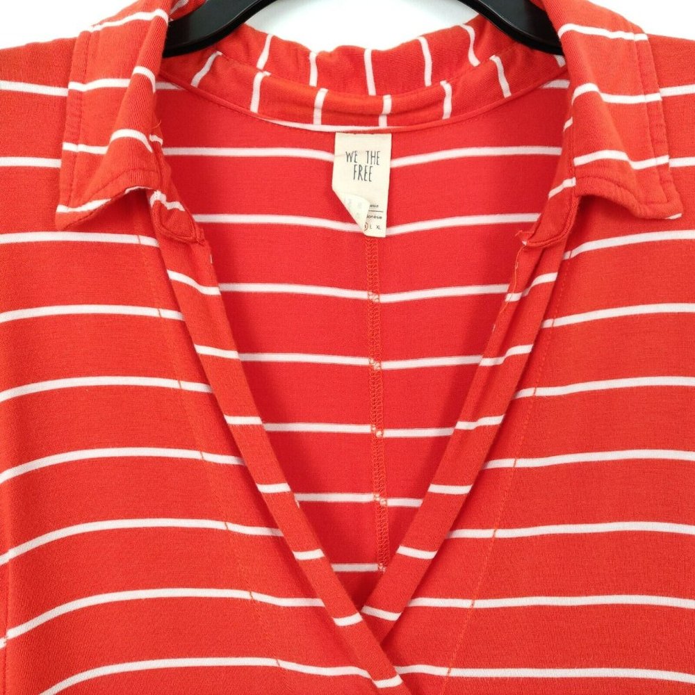 We The Free People Oversize Pullover Top Sz Medium Red Striped Slouchy Soft Cozy - Picture 3 of 11